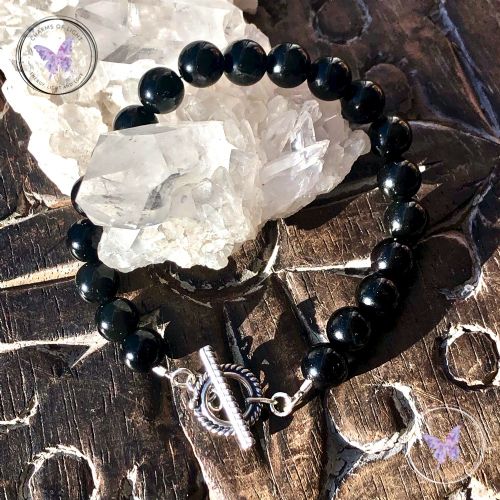 Black Obsidian Healing Bracelet With Silver Toggle Clasp